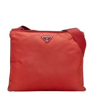 Prada triangular logo plate crossbody shoulder bag red nylon